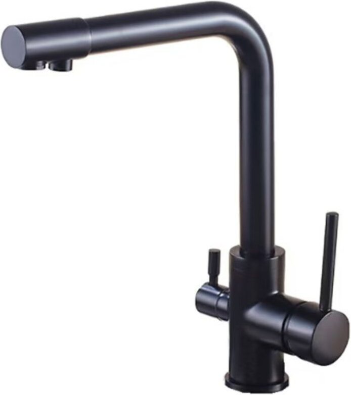 3-Wege Küchenarmatur, Umkehrosmoseanlage Küchenmischbatterie, 3-in-1 Hochdruckhahn, Trinkhahn mit 2 Hebeln, Schwarz