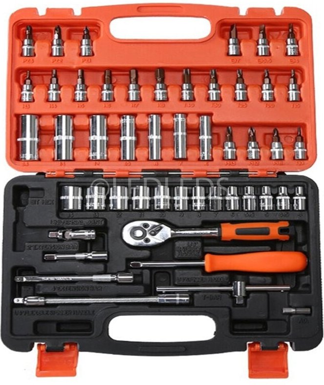 Thumbnail - Trade Shop Traesio - Trade Shop - 53-teiliger Chrom-Vanadium-Ratschen-Steckschlüsselsatz im Koffer -