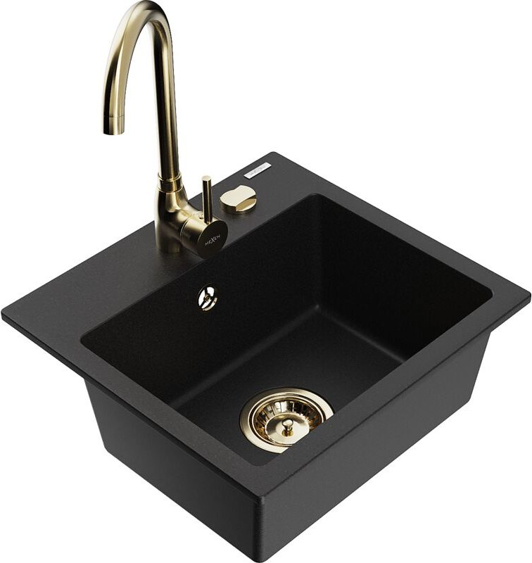 Thumbnail - Milo 1-Becken-Granit-Spüle mit Mischbatterie Telma, Schwarz - 6505-77-670200-50 - Mexen