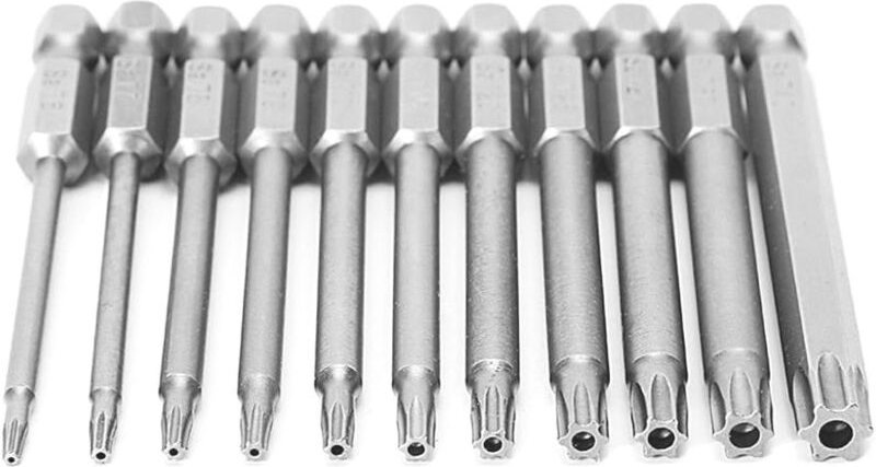 Memkey - 11 Stück 75 mm T6-T40 S2 Stahl Sicherheits-Magnet-Torx-Schraubendreher 6,35 mm (1/4 Zoll) Sechskantschaft