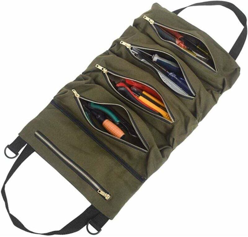 Thumbnail - Werkzeugtasche mit 5 Reißverschlusstaschen, tragbare Werkzeugtasche aus Segeltuch, aufrollbares Auto-Organizer-Werkzeug ...