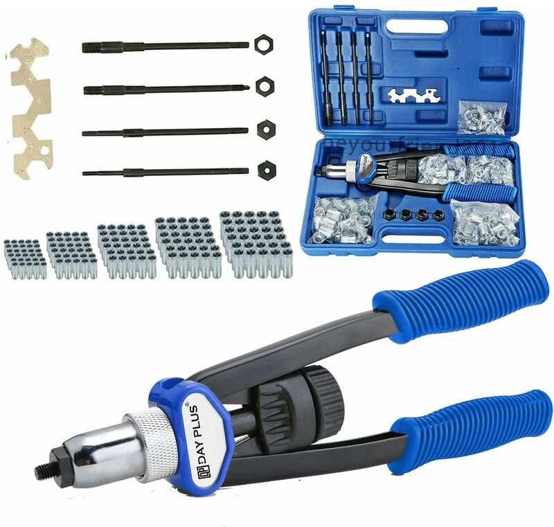 Profi Nietmutternzange Nietenzange Set inkl. 150 Nietmuttern in M5 M6 M8 M10 M12 je 30 Stück, Rutschfester Griff, Leicht...