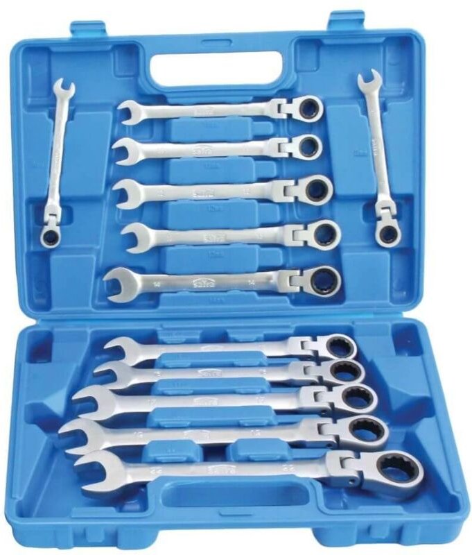 Gelenk-Ratschenschlüsselsatz (12-teilig, 8-19 mm, poliert)
