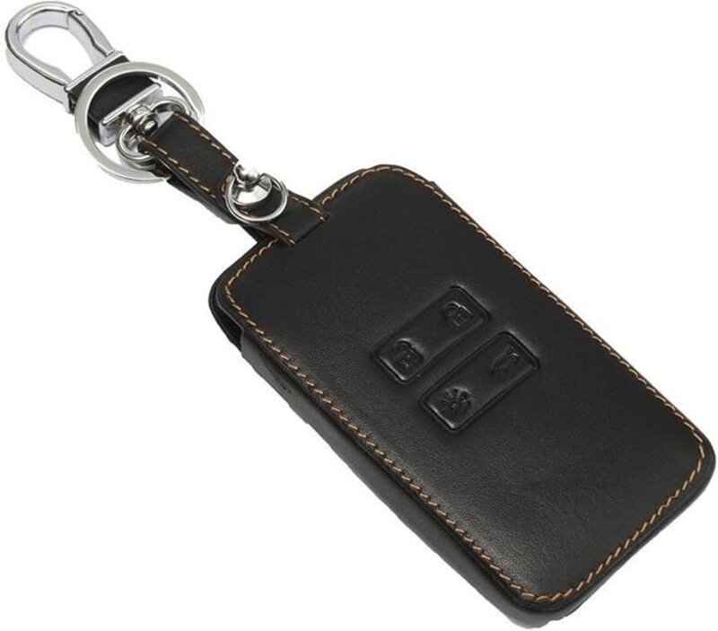 Memkey - Leder-Autoschlüsselhülle, Schlüsselanhänger, für Renault Kadjar, 4 Tasten, Hautschutz, Zubehör (braun)