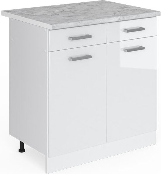 Unterschrank R-Line, Weiß Hochglanz, 80 cm mit Schubladen und Türen, mit Arbeitsplatte Vicco
