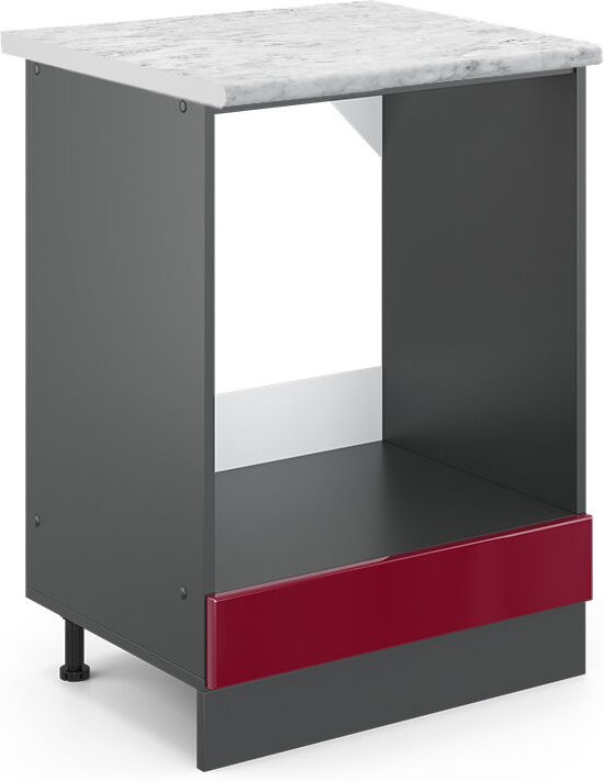 Vicco - Herdumbauschrank R-Line, Bordeaux Hochglanz, 60 cm ap Marmor