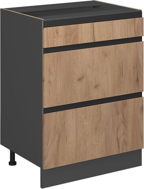 Küchenunterschrank R-Line, Goldkraft Eiche, 60 cm J-Shape, mit Schubladen, ohne Arbeitsplatte Vicco
