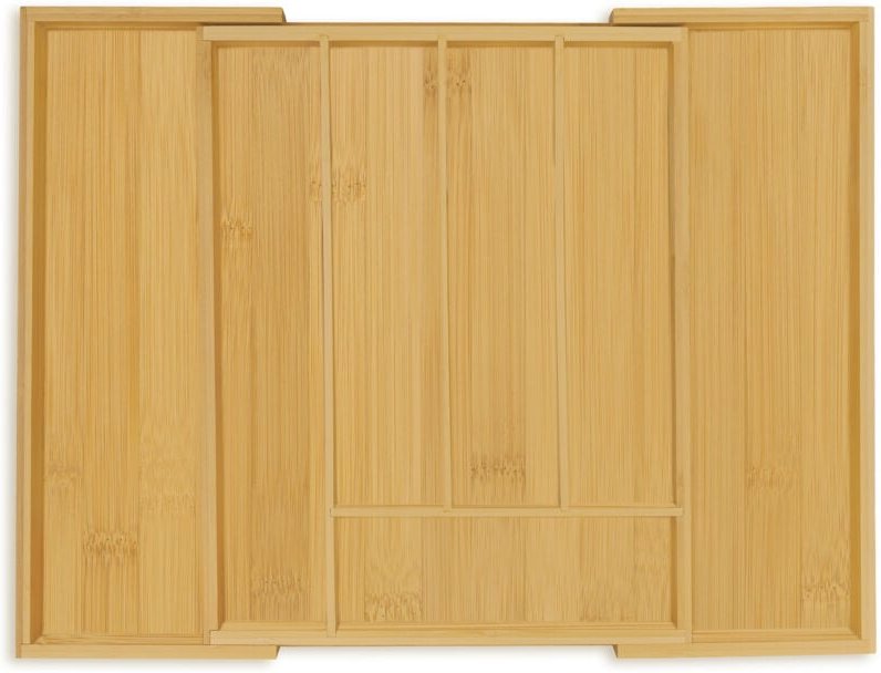 Relaxdays - Besteckkasten, ausziehbar, 5 bis 7 Fächer, Schubladen Ordnungssystem, Bambus & mdf, Besteck Organizer, natur