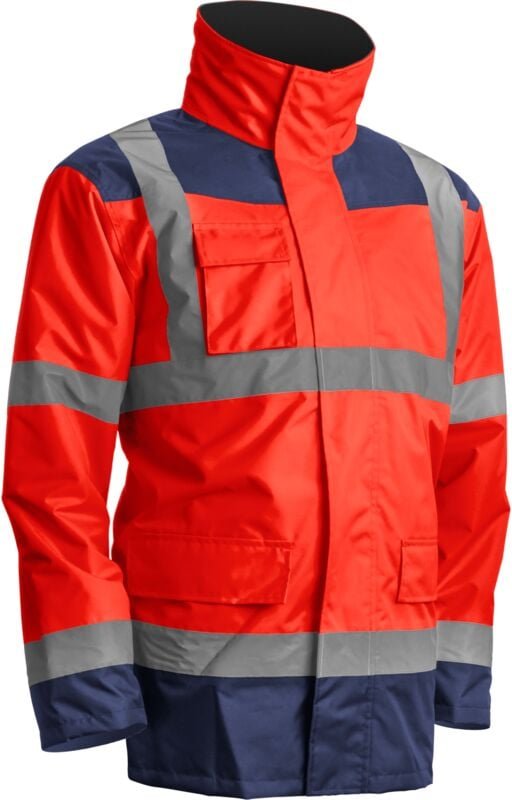 KANATA Mehrschichtiger wasserdichter Hochsichtbarkeits-Arbeitsparka - Neonrot / Blau XL - 52/54