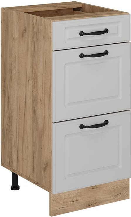 Küchenunterschrank R-Line, Weiß Landhaus, 40 cm mit Schubladen, ohne Arbeitsplatte Vicco