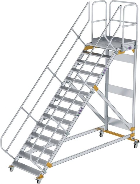 Günzburger Steigtechnik - Plattformtreppe 45° fahrbar Stufenbreite 1 m 14 Stufen Aluminium geriffelt - 600814