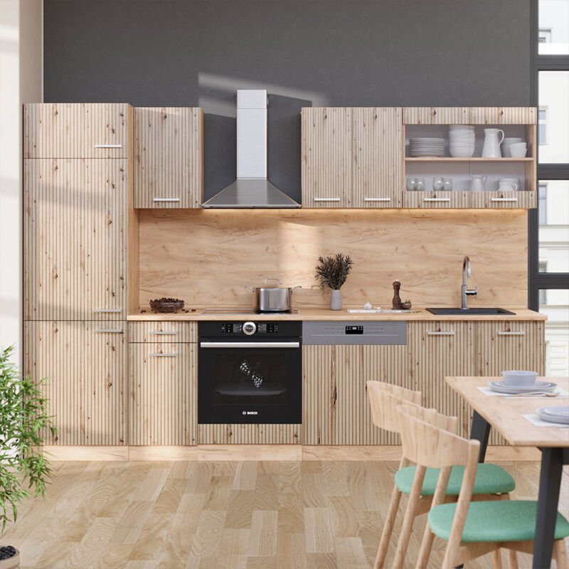 Vicco - Küchenzeile R-Line, Artisan-Eiche/Goldkraft Eiche, 300 cm , ap Eiche