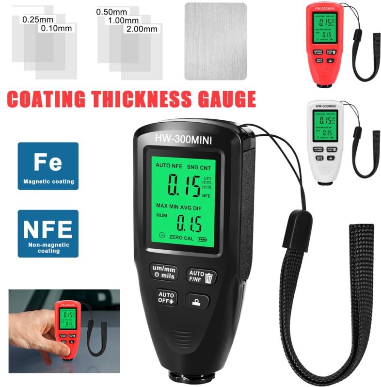 Ej.life - Tragbares digitales LCD-Dickenmessgerät, automatisches Dickenmessgerät, Sensor, Beschichtungsmessung, Autolack...