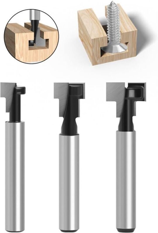 Mm T-Nut-Fräser, T-Nut-Fräser, 3 Stück (8/9,52/12,7 mm) Fräserschaft mit Klinge, Holzbearbeitungsfräser für Elektrowerkz...