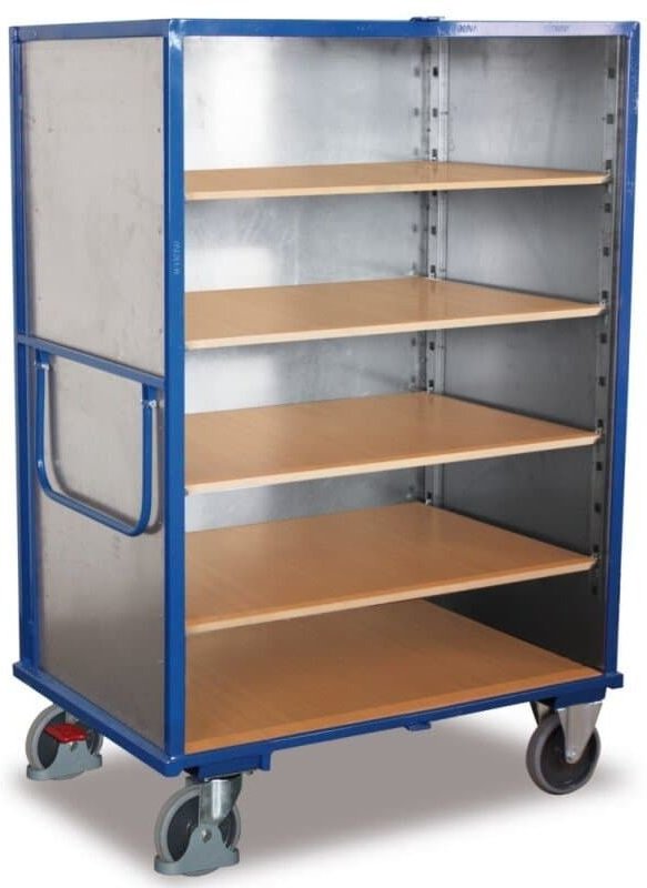 VARIOfit Etagenwagen, außen Stahlblech mit Schiebebügel und 5 Ladeflächen 1245x785mm