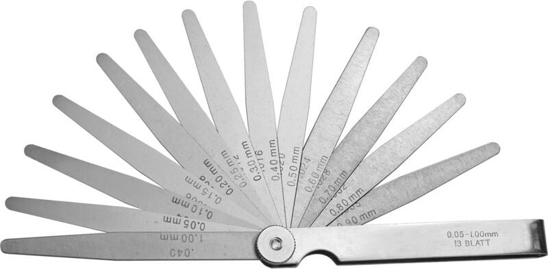 Fühlerlehre 0,03-1mm - konische Maßlehre - Messlehre zum Messen der Spaltmaße, 32 Blätter in Metallscheide - Richter