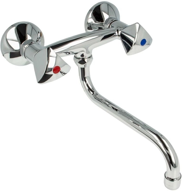 Tecuro - Zweigriff Wand-Küchenbatterie classic line - mit schwenkbarem S-Auslauf 200 mm, Messing hochglanzverchromt