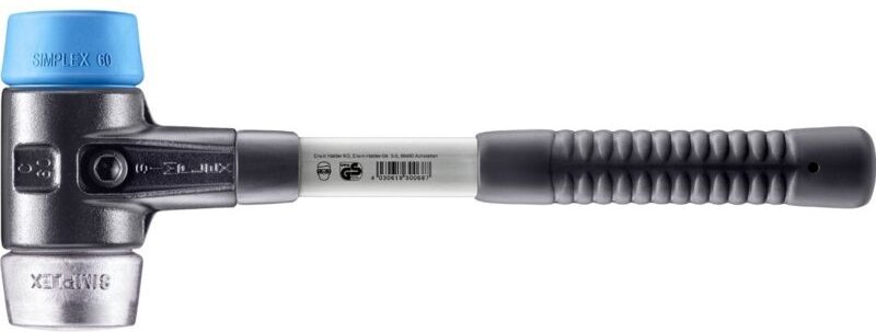 SIMPLEX-Schonhammer, TPE-soft / Weichmetall mit verstärktem Tempergussgehäuse und Fiberglasstiel D=60 mm 3719.060