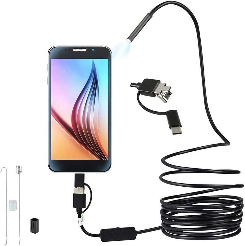 Thumbnail - Crediri 3-in-1-USB-Endoskop, 5,5 mm, ultradünne HD-Inspektionskamera mit 6 einstellbaren LEDs, IP67, wasserdichtes Schla...
