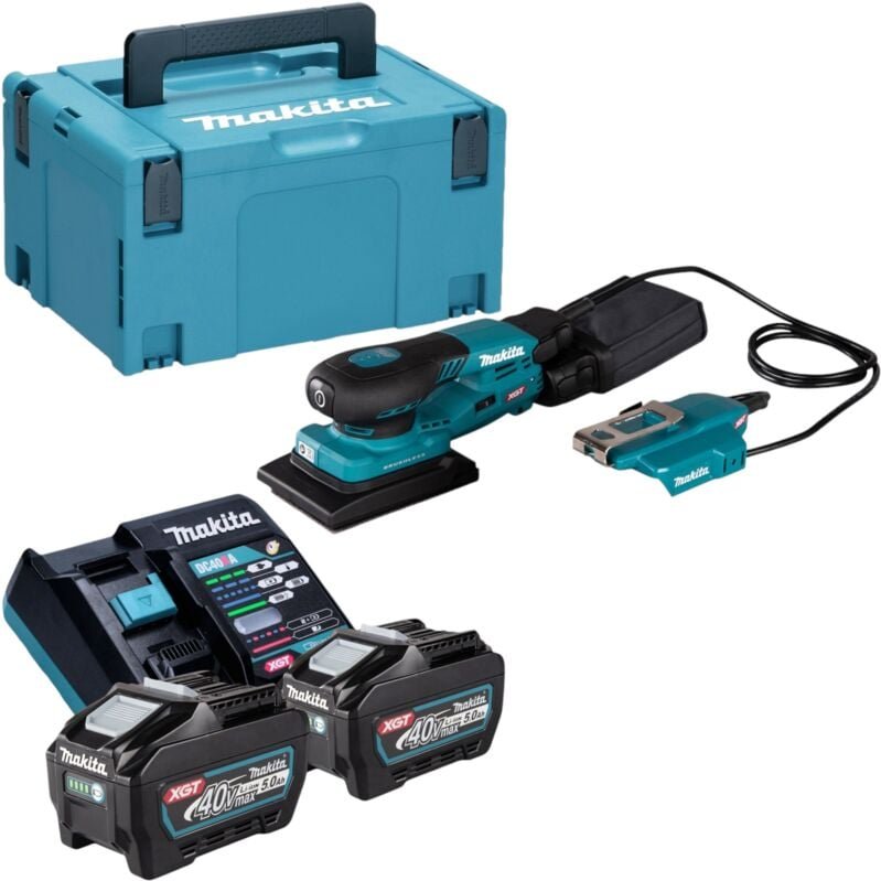 Makita BO 005 CGT201 Akku Schwingschleifer 40 V max. 80 x 130 mm 3,0 mm Hub Brushless + 2x Akku 5,0 Ah + Ladegerät + Mak...