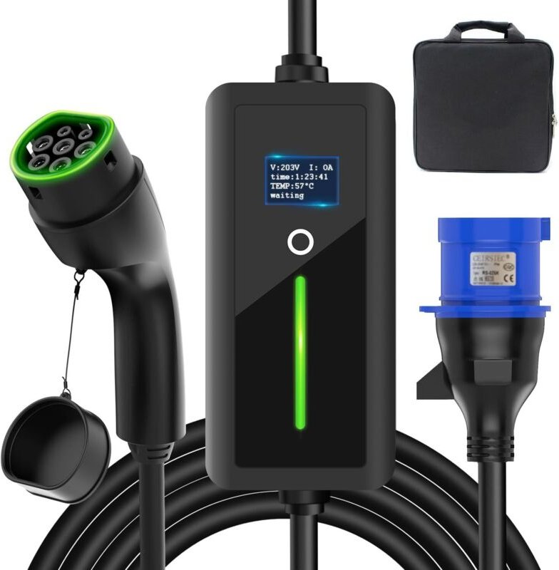 Thumbnail - Typ 2 Mobiles Ladegerät für Elektroautos, 7 kW tragbares Ladekabel mit CEE-Stecker für Elektrofahrzeuge, IP67 wasserdich...