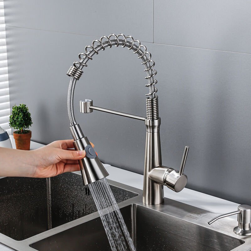 Küchenarmatur, Spiralfeder-Wasserhahn, 360° drehbarer Küchenarmatur, Messing-Wasserhahn mit Wasserrohr – verchromt