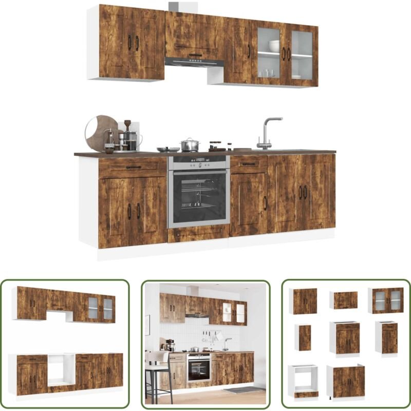 The Living Store - vidaXL 8-tlg. Küchenschrank-Set Kalmar Räuchereiche Holzwerkstoff