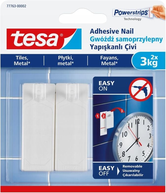 Tesa selbstklebende Nagelfliesen und selbstklebende Metallhaken 2 x 3 kg