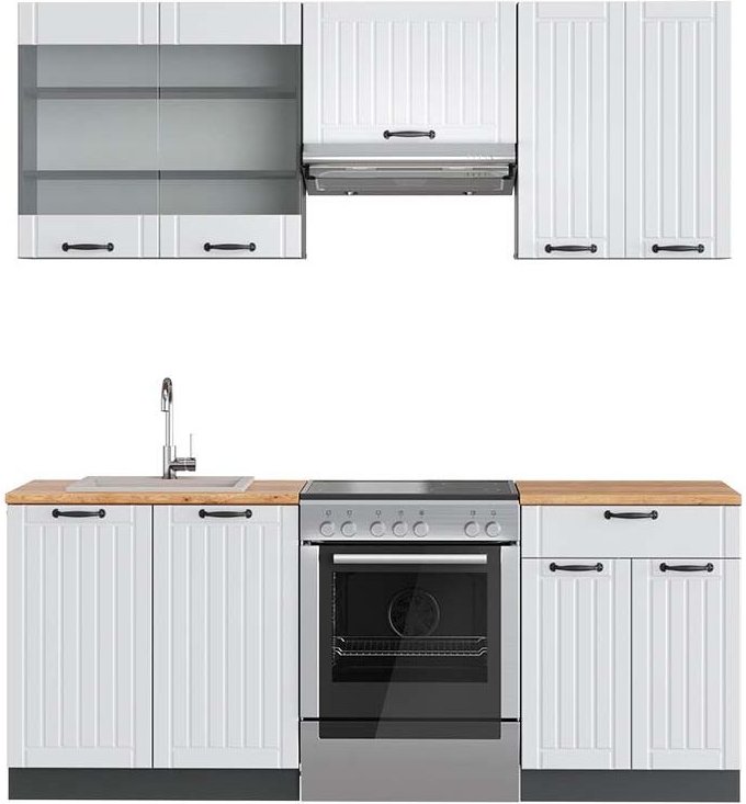 Vicco - Küchenzeile Fame-Line, Weiß Landhaus/Anthrazit, 200 cm , ap Eiche