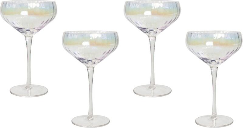 Beliani - Champagnerschalen 4er Set Transparent Schimmernd Geriffelt 300 ml 30 cl Fassungsvermögen Mundgeblasen Sektscha...
