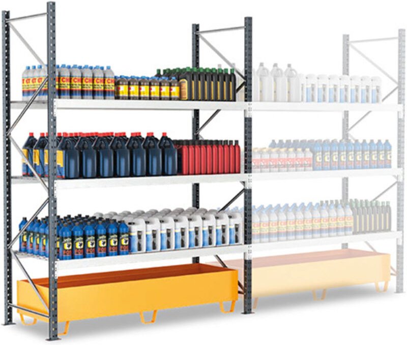 Regale mit Auffangwanne - Startmodul - Tiefe 800mm - 284kg/niv. - RAYRET/3N/1880/D1