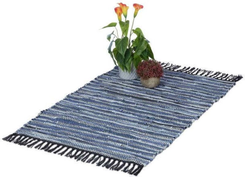 Leather cotton runner rug 60x100 cm