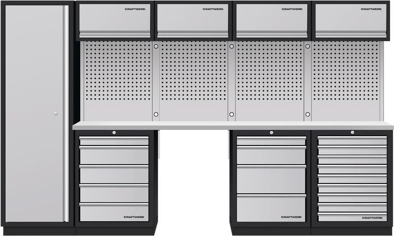 Kraftwerk - mobilio 5er Komplett-Kombi mit Lochwand, Edelstahl 430