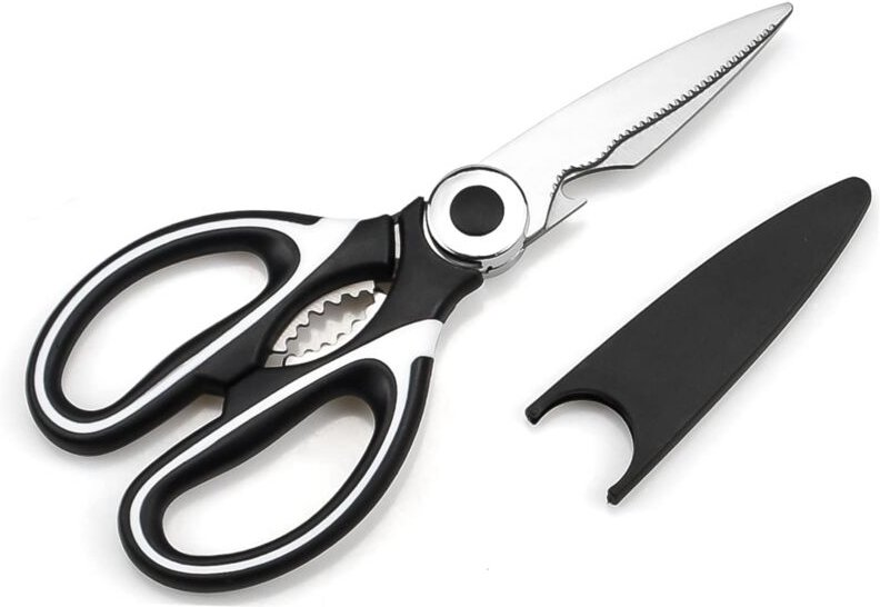 Küchenschere, robuste Küchenschere, professionelle Edelstahlschere, Mehrzweckschere mit Abdeckung (weiß)