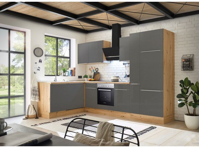 Thumbnail - Küche Küchenzeile Winkelküche Marleen Premium 310 cm Grau Artisan Eiche Respekta