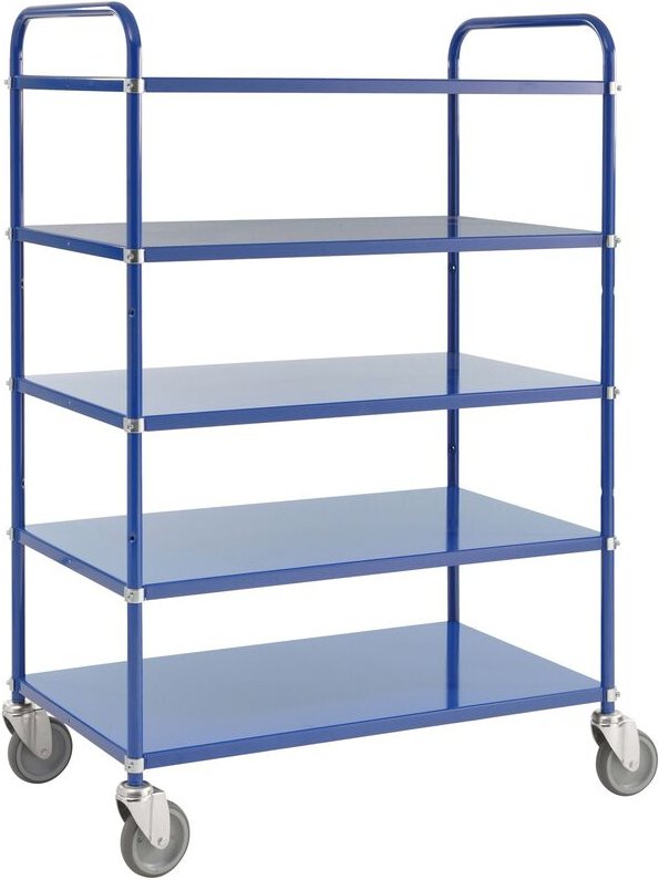 Kongamek Etagenwagen mit 5 Böden 900x440mm pulverbeschichtet in blau 24mm Rand ohne Bremse