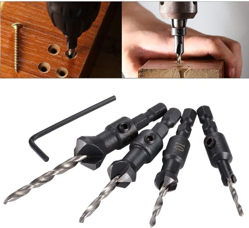 4-teiliges HSS-Sechskantschaft-konisches und verstärktes Senker-Bohrer-Kegel-Bits, Holzbearbeitungswerkzeug-Set mit klei...