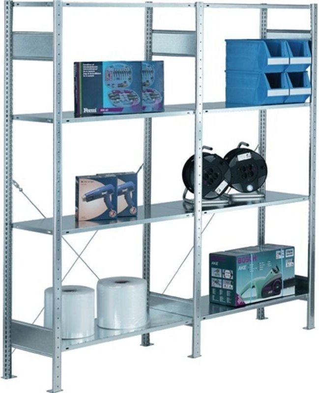 Schulte Lagertechnik - Steckregal H2000xB1000xT300mm Grundregal verzinkt 2 Rahmen, 4 Fachböden
