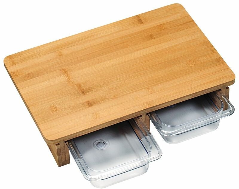Schneidebrett mit 2 einziehbaren Behältern, Bambus Kesper