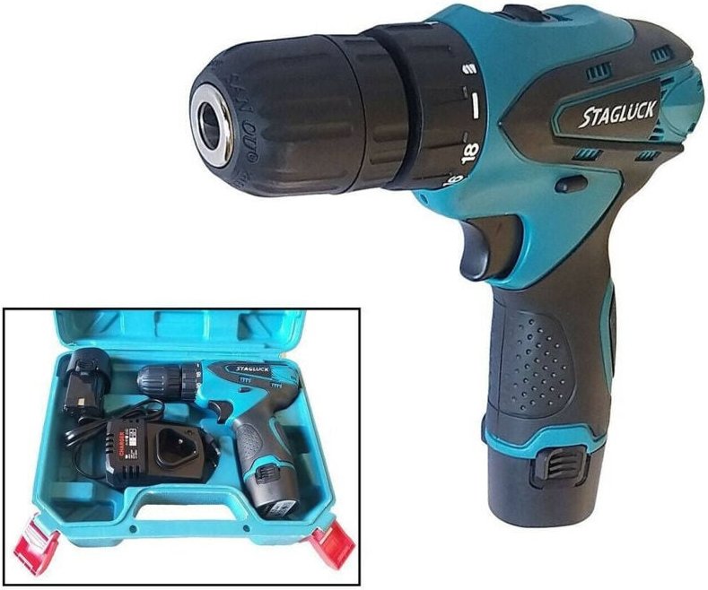 Trade Shop Traesio - Trade Shop - bohrschrauber mit lithium-akku-koffer 14,4V kabellos doppelakku -