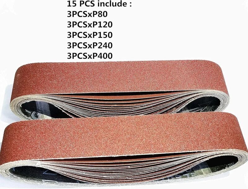 Schleifband, 50 x 686 mm, gemischte Schleifbänder (3x Körnung 80/120/150/240/400) für Bandschleifer (15 Stück) - Ymyny