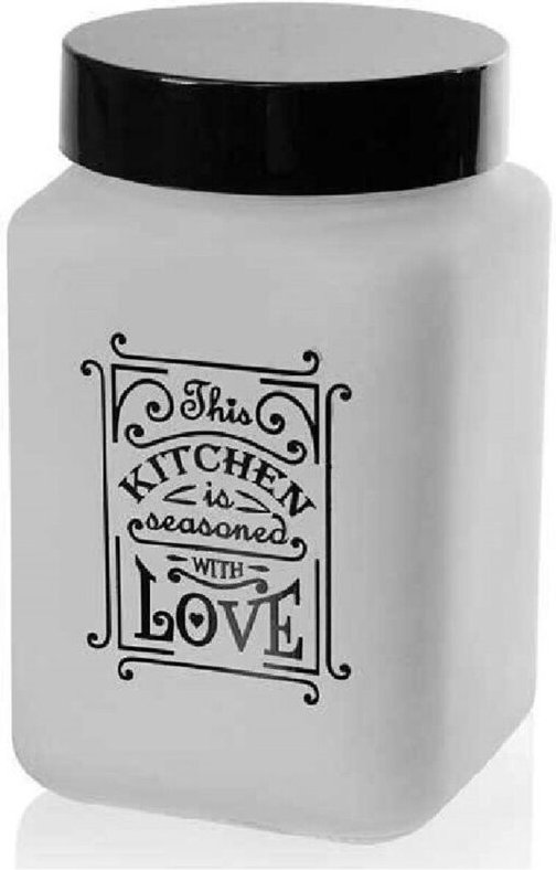 Trade Shop Traesio - Trade Shop - Moderner quadratischer Behälter aus satiniertem weißem Glas, 1,5 l, 17 cm, 833519 -