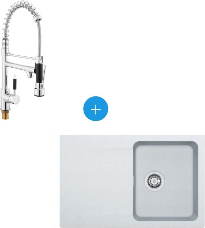 Franke - Orion tectonite Einbauspülen-Set, 780 mm x 500 mm, Artic White + sat Semi-Pro-Mischbatterie, 2 Düsen (OID611-78...