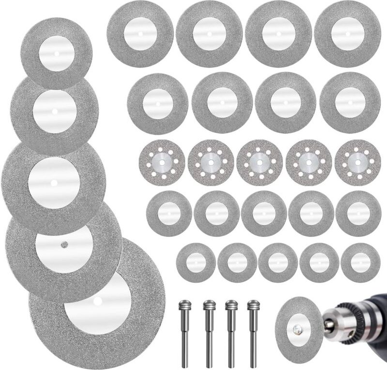 32 Stück Mini-Diamantscheiben mit 4 Dornen, Trennscheiben, Mini-Trennscheiben für Glas/Edelstein/Holz/Metall/Keramik – 1...