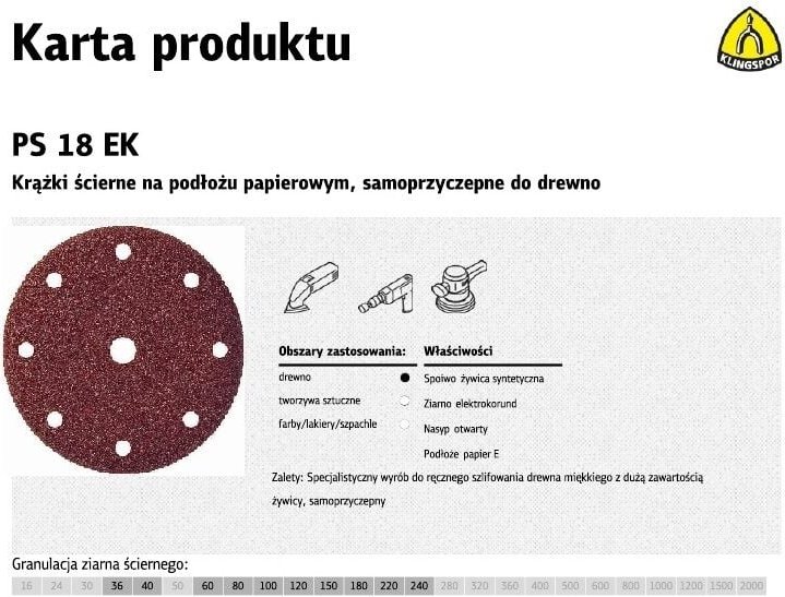Klingspor krążek ścierny samoprzyczepny 150mm ps18ek gr.180 gls1 /50szt.