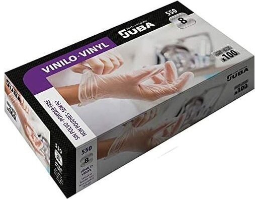 Juba - Schachtel mit 100 puderfreien Vinyl-Einmalhandschuhen Größe 8