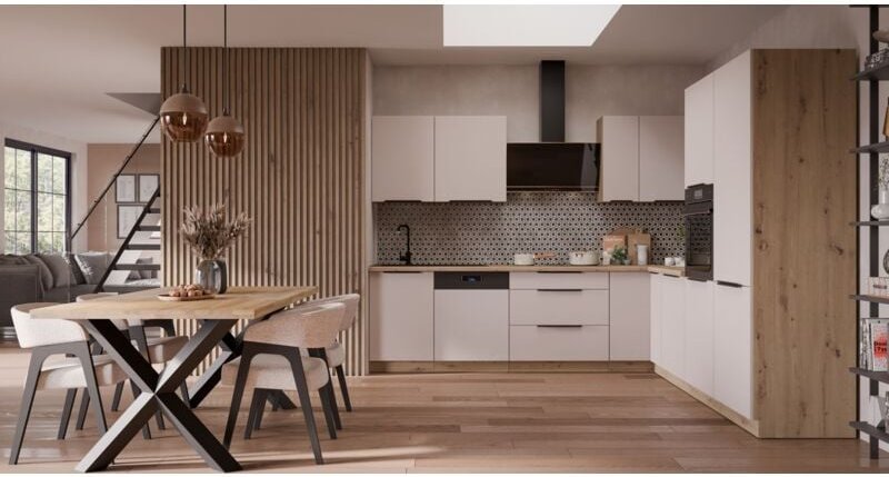 Küchen Preisbombe - Winkelküche solano 280x270 cm Küchenzeile Eckküche Einbauküche Küche Kaschmir beige matt + Eiche Art...