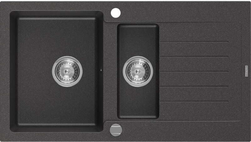 Matias 1,5-Becken-Granitspüle mit kurzer Abtropffläche 900 x 505 mm, Schwarz gesprenkelt - 650 - Mexen
