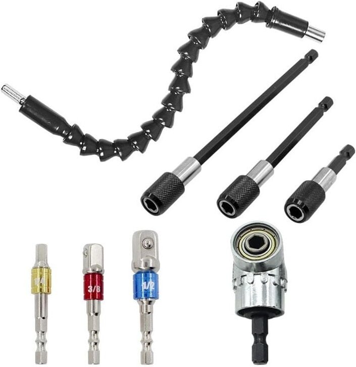 Winkelschraubendreher-Bits, 3 magnetische Sechskant-Schraubendreher-Bits + 1 rechtwinkliger Bohrer + 1 bewegliches Winke...