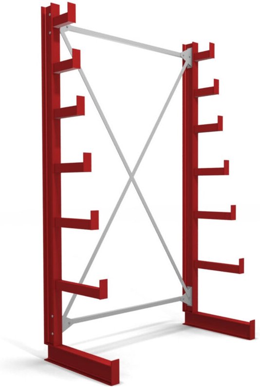 Kragarmregal einseitig 1 Feld mit 6 absteigenden Ebenen 1300x2000x500mm feuerrot - Stier